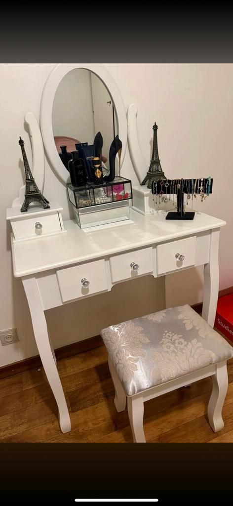 Witte make-up tafel met spiegel en lades, Huis en Inrichting, Tafels | Kaptafels, Gebruikt, Ophalen