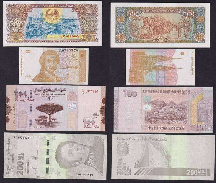 4 bankbiljetten UNC/FDC, Postzegels en Munten, Munten en Bankbiljetten | Verzamelingen, Bankbiljetten, Ophalen of Verzenden
