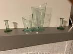 Glazen vazen en kandelaars in groen glas, Ophalen, Zo goed als nieuw, Groen, Glas