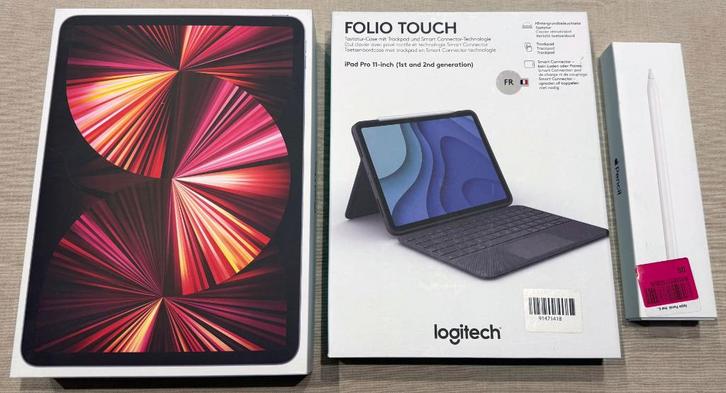 iPad Pro 2021 M1 11" 256 Gb + Apple pencil 2 + Logitech Foli, Computers en Software, Apple iPads, Zo goed als nieuw, Apple iPad Pro