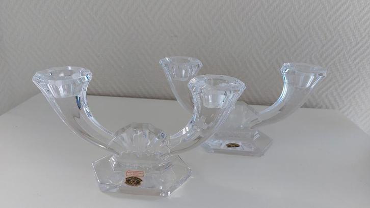 2 Kaarsenhouders in Kristal, Antiek en Kunst, Antiek | Glaswerk en Kristal, Ophalen