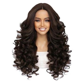 Luxe lace front pruik lang krullend haar medium bruin zonder beschikbaar voor biedingen