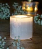 Witte Seleniet waxinelicht – prachtige edelsteen decoratie, Overige materialen, Wit, Nieuw, Ophalen of Verzenden