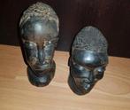 2 vintage handgesneden houten Afrikaanse bustes, Ophalen of Verzenden