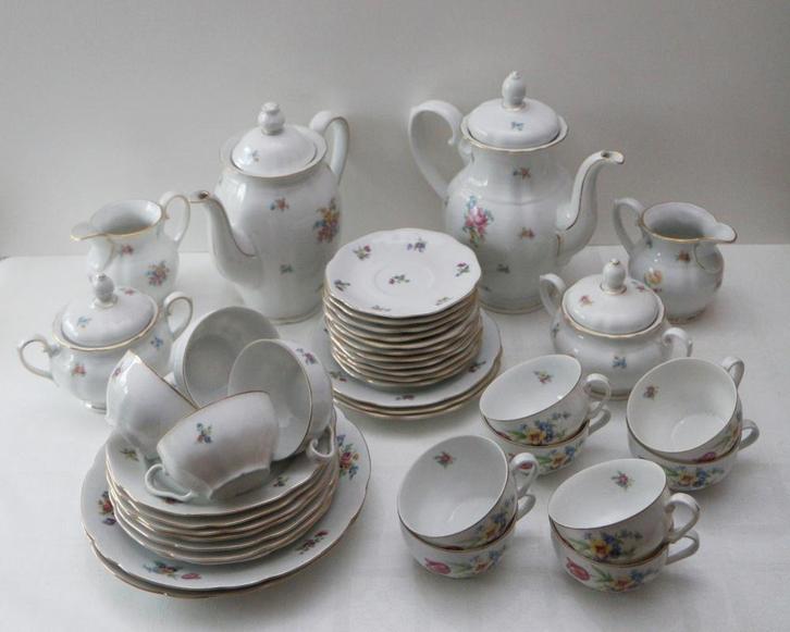 Antiek koffie/thee servies-bloemmotief Bavaria/Ch.-Slovakije, Maison & Meubles, Cuisine | Vaisselle, Utilisé, Service complet