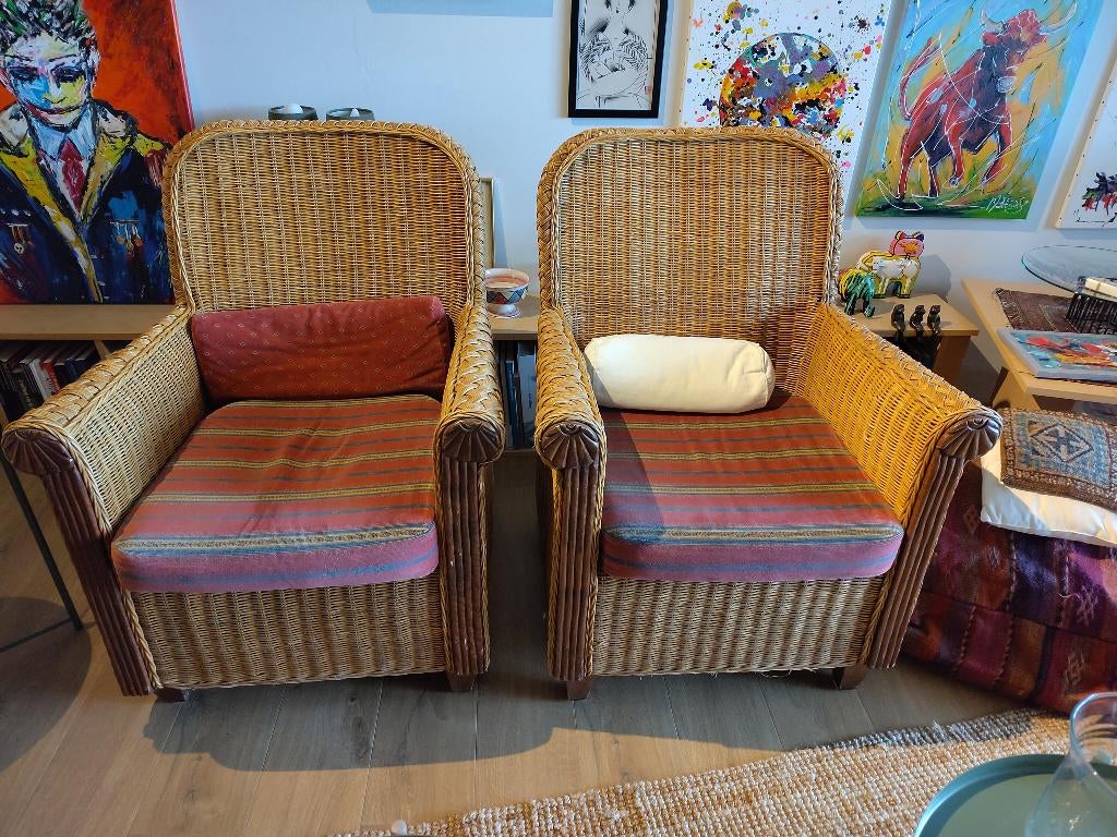 vintage gevlochten zetels, Antiquités & Art, Enlèvement