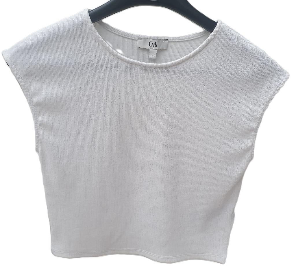 Wit-zilvergrijsachtige blouse van C&A maat M, Kleding | Dames, Maat 38/40 (M), Verzenden, Wit, Gedragen