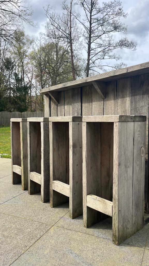 Steigerhouten toog + 4 barkrukken, Huis en Inrichting, Barren, Gebruikt, Inclusief barstoelen, Ophalen
