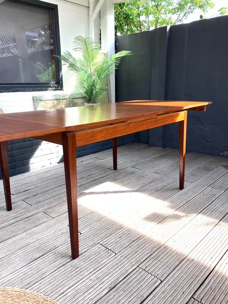 Vintage uitschuifbare Lubke eettafel, Maison & Meubles, Teck, Vintage, Comme neuf, Enlèvement