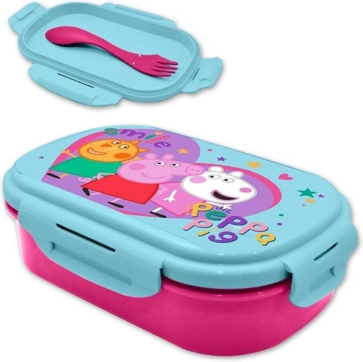 Peppa Pig Broodtrommel met Bestek - Brooddoos / Lunchbox, Diversen, Schoolbenodigdheden, Nieuw, Ophalen of Verzenden