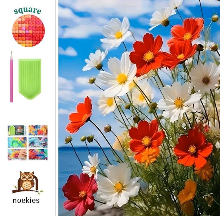 Peinture au diamant n 62 Fleurs sauvages 50x40cm (carré), Hobby & Loisirs créatifs, Bricolage, Neuf, Diamond painting, Éducatif