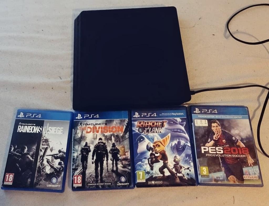 Playstation 4 Slim (SSD) + manette et jeux, Enlèvement ou Envoi, Slim, Avec disque dur
