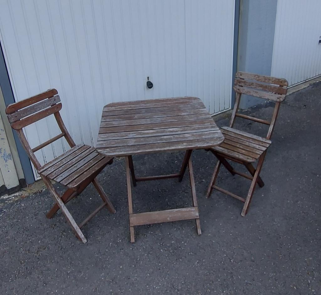 Chaises + table en bois, terrasse ou balcon, Enlèvement, Bois