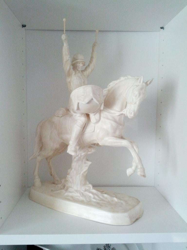 groot porselein beeld Duitse soldaat paard keteldrums, Ophalen, Landmacht, Kunstobject