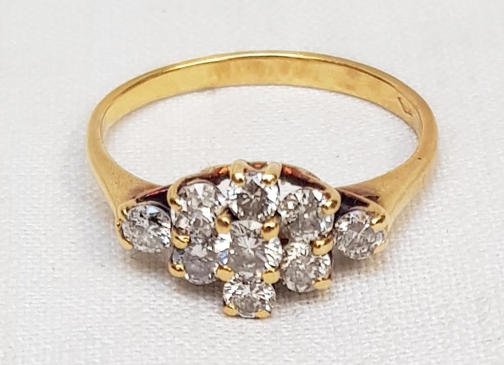 Bague en or 18 carats et diamants 8/8., Enlèvement ou Envoi, Or, Bague, Avec pierre précieuse