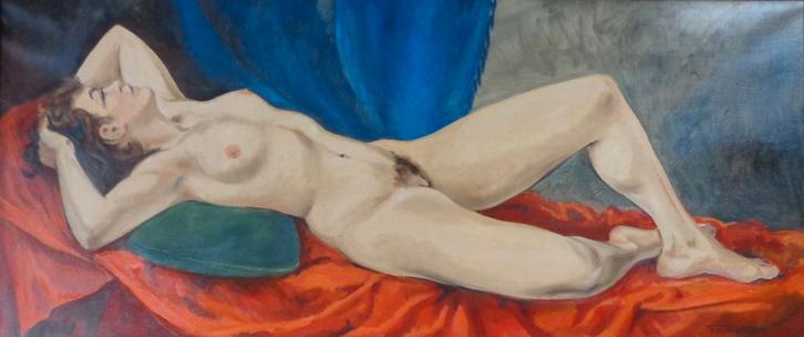 FRANK-IVO / NAAKTE VROUW / OLIEVERF / 74x164cm / KADER / SIG, Antiek en Kunst, Kunst | Schilderijen | Klassiek, Ophalen