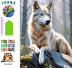 Peinture au diamant n 132 en pierre de loup blanc 50x40cm, Neuf, Autocollant, Blanc, Autres matériaux