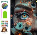 nr 233 Diamond Painting oog met bloemen 40x30cm (rond), Hobby en Vrije tijd, Knutselen, Abstract, Verzenden, Nieuw, Meerkleurig