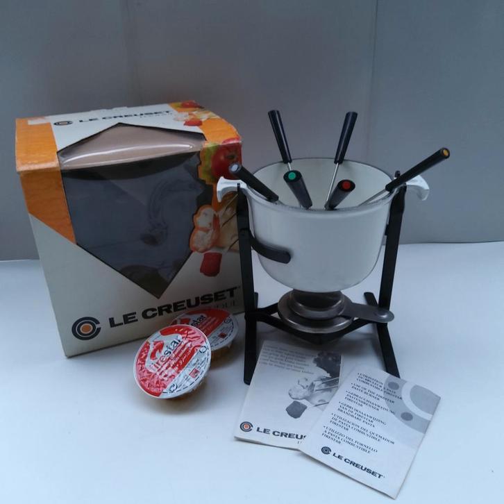 Le Creuset fondueset: Model Enzo Mari 1970. Compleet!, Elektronische apparatuur, Fonduesets, Zo goed als nieuw, Fondueset, Brander
