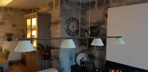 1)Hanglamp.LED 4 kapjes . 2)plafondlamp LED 5 staafjes glas, Huis en Inrichting, Lampen | Hanglampen, Zo goed als nieuw, Glas
