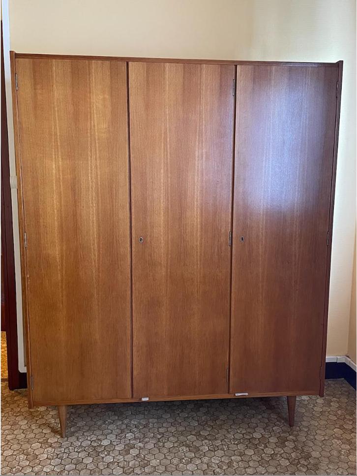 Teakhouten garderobekast, Huis en Inrichting, Kasten | Kleerkasten, Gebruikt, 150 tot 200 cm, 100 tot 150 cm, 50 tot 75 cm, Met deur(en)