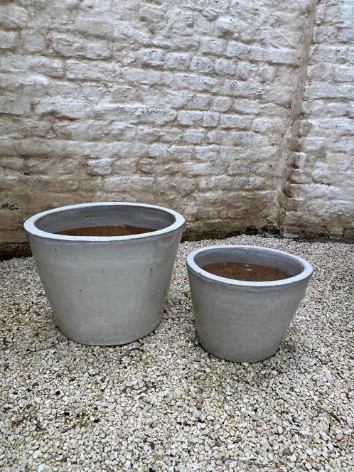 2 pots de fleurs ovales émaillés blanc cassé résistants au, Jardin & Terrasse, Pots de fleurs, Comme neuf, Poterie, Intérieur