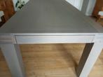 table en chêne avec rallonge. 6 chaises en cuir., Maison & Meubles, Salles à manger complètes, Enlèvement, Comme neuf, Kleur: eiken soft touch lak royal grey