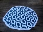 Ronde strand handdoek in wit en azuurblauw quasi nieuw