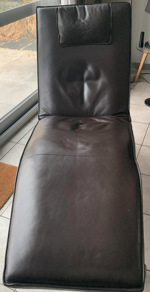 Ligzetel relax Koinor Jonas donker bruin leder met nekkussen, Huis en Inrichting, Zetels | Zetels en Chaises Longues, Zo goed als nieuw