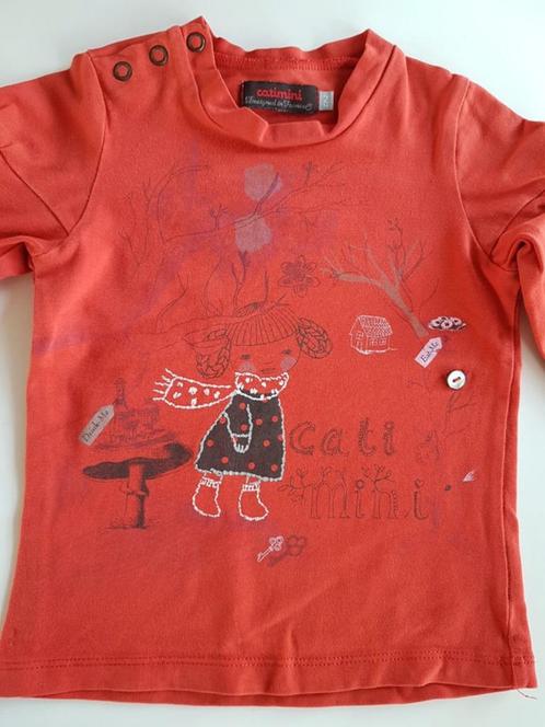 CATIMINI - Joli t-shirt rouge orangé - T.2 ans/86 cm, Kinderen en Baby's, Babykleding | Maat 86, Gebruikt, Meisje, Shirtje of Longsleeve