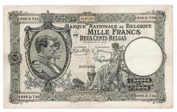 1000 frank 200 belga 24 07 '39 beschikbaar voor biedingen