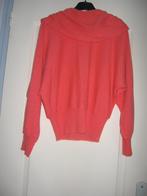 Zalmroze sweater met gedrapeerde kraag en wijde mouwen. Wol:, Maat 38/40 (M), Ophalen of Verzenden, Roze, Zo goed als nieuw