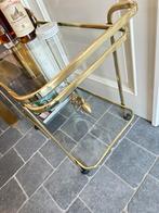 Vintage messing seveerwagen/barcart, trolley drankenkar, Ophalen, Gebruikt, Glas, Hollywood regency