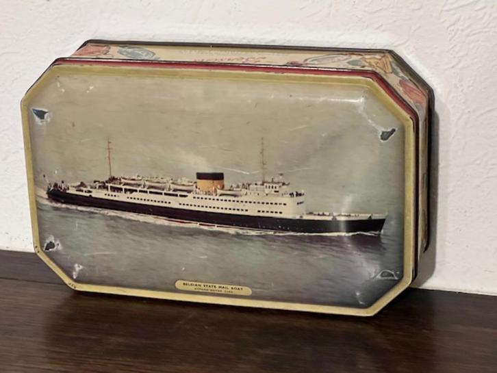 Oud Bensons blik met Belgische RMT Ferry, Verzamelen, Blikken, Ophalen