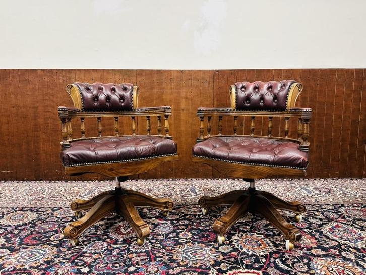 Set Klassiek Engels Chesterfield Bureaustoel, Antiek en Kunst, Antiek | Kantoor en Zakelijk, Ophalen of Verzenden