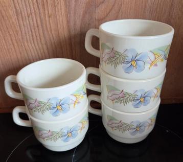 Vintage koffiekoppen Arcopal France 5 stuks beschikbaar voor biedingen