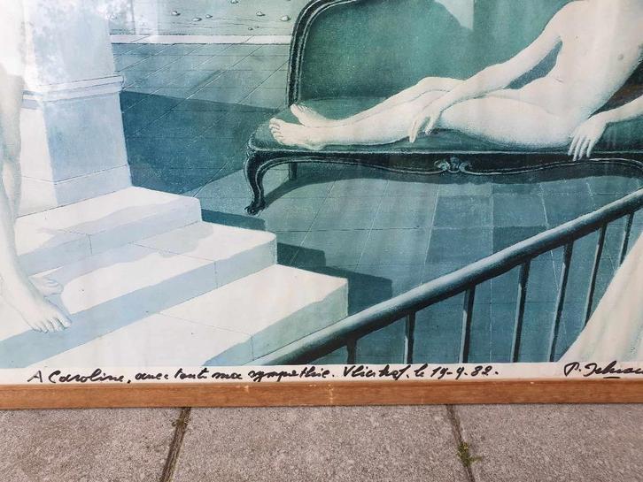 poster gesigneerd P Delvaux 'le canapé vert' 1982 Vlierhof, Antiek en Kunst, Kunst | Schilderijen | Modern, Ophalen