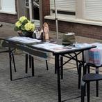 houten plooitafel 200 x 70 cm met 6 stapelbare krukken, Tuin en Terras, Ophalen