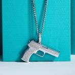 Luxe pistool hanger met 104 Moissanite stenen – 925 Zilver, Neuf, Autres représentations, Avec pierre précieuse, Argent