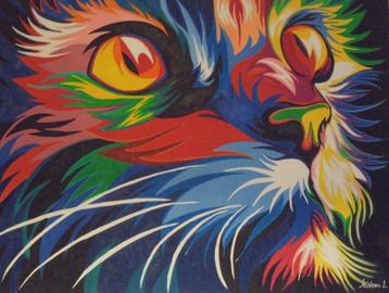 peinture à l'huile pop art portrait chat (60x80cm)