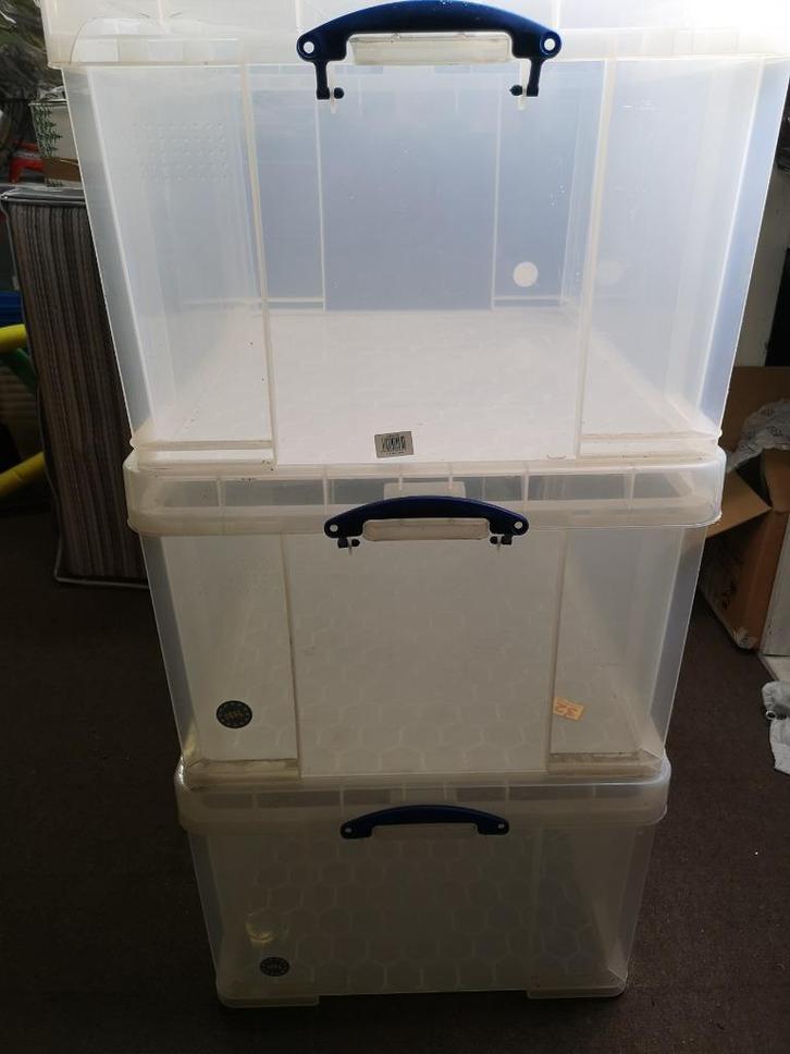 3 opbergdozen 145L Transparant, Doe-het-zelf en Bouw, Kratten en Dozen, Gebruikt, Doos, 75 tot 100 cm, 35 tot 50 cm, 60 cm of meer