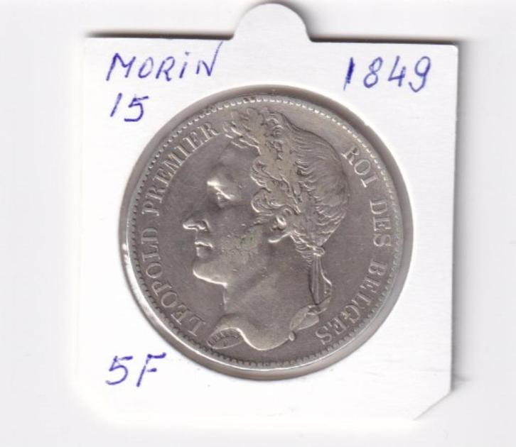 België - Leopold I - 5 Francs - 1849, Postzegels en Munten, Munten | België, Losse munt, Zilver, Zilver, Ophalen of Verzenden