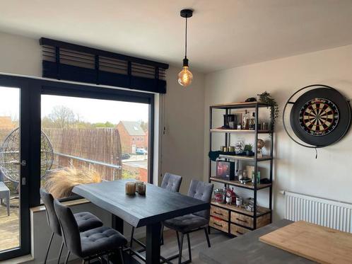 Eettafel zwart + 4 krukken grijs (140x80)(Haco Breda), Huis en Inrichting, Tafels | Eettafels, Zo goed als nieuw, Ophalen