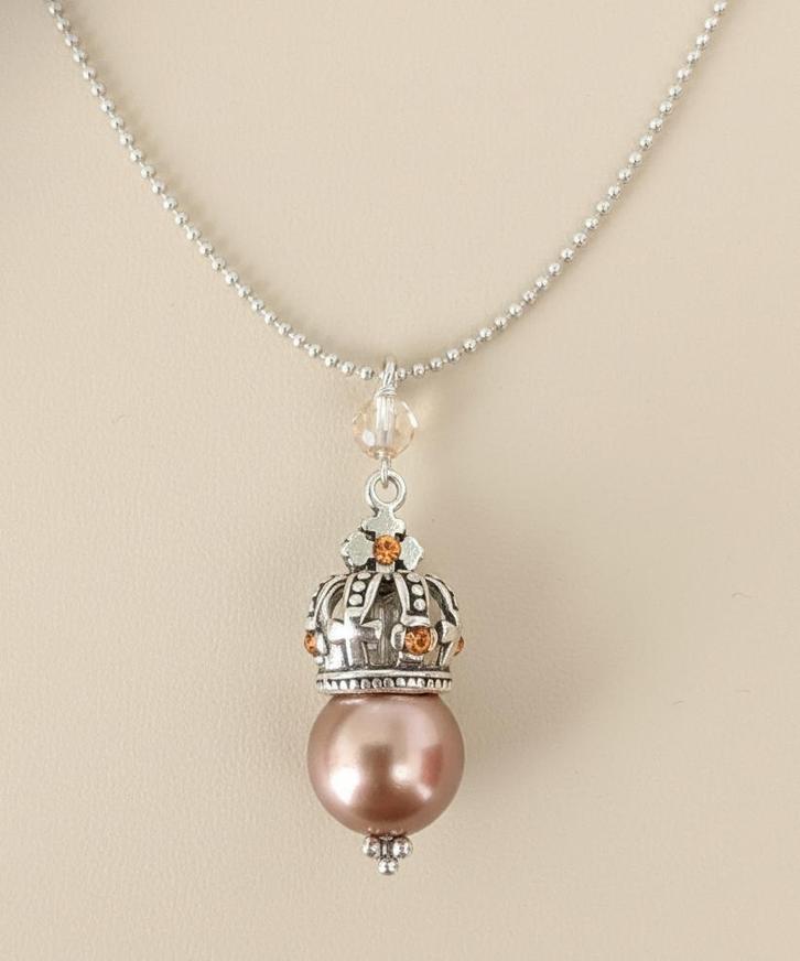 Collier à pendentif Dolce Luna/Perle champagne et Swarovski, Bijoux, Sacs & Beauté, Colliers, Neuf, Argent, Beige, Avec pendentif