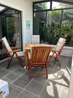 Houten tuinset - tafel + 4 stoelen met kussens, Tuin en Terras, Tuinsets en Loungesets, Ophalen, 4 zitplaatsen, Gebruikt, Tuinset