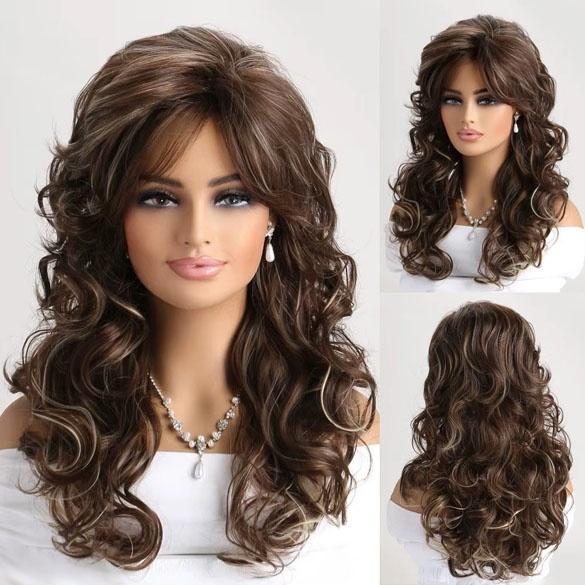 Leuke 80's pruik bruin met krullen in laagjes met highlights, Handtassen en Accessoires, Uiterlijk | Haarverzorging, Nieuw, Verzenden