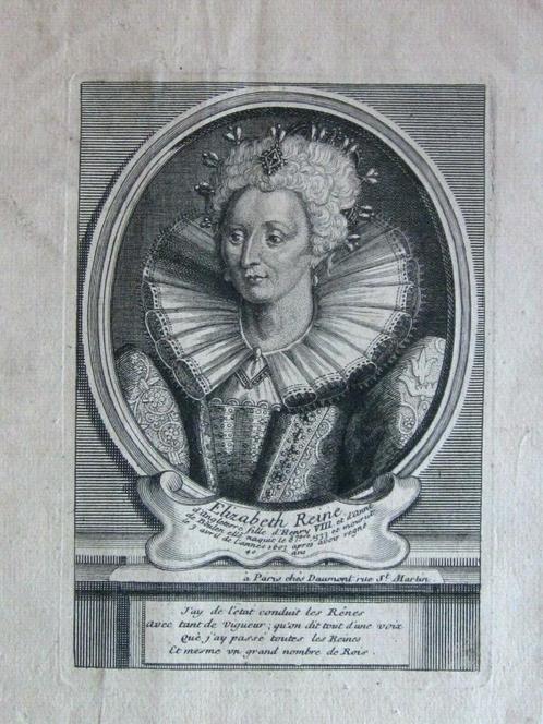 Elizabeth reine d'Angleterre gravure XVIIIème Henry VIII, Antiek en Kunst, Kunst | Etsen en Gravures, Ophalen of Verzenden