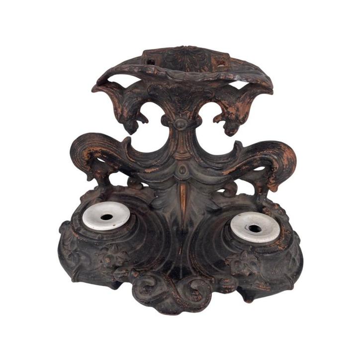 Terracotta inktpot met twee drakenkoppen | U&C 408, Antiek en Kunst, Antiek | Keramiek en Aardewerk, Ophalen of Verzenden