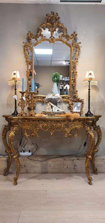 Prachtige Louis XV Rococo Spiegel met Sidetable  beschikbaar voor biedingen