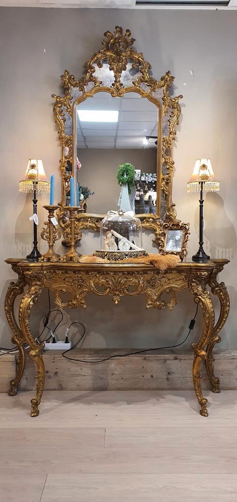 Prachtige Louis XV Rococo Spiegel met Sidetable, Antiek en Kunst, Antiek | Spiegels, Verzenden